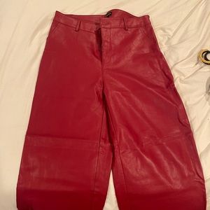 Shine star red leather flare pants